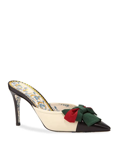 gucci leather cap-toe mule with web bow white women's 36eu|Gucci Mules for Women .